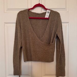 V-Neck wrap Tan Sweater